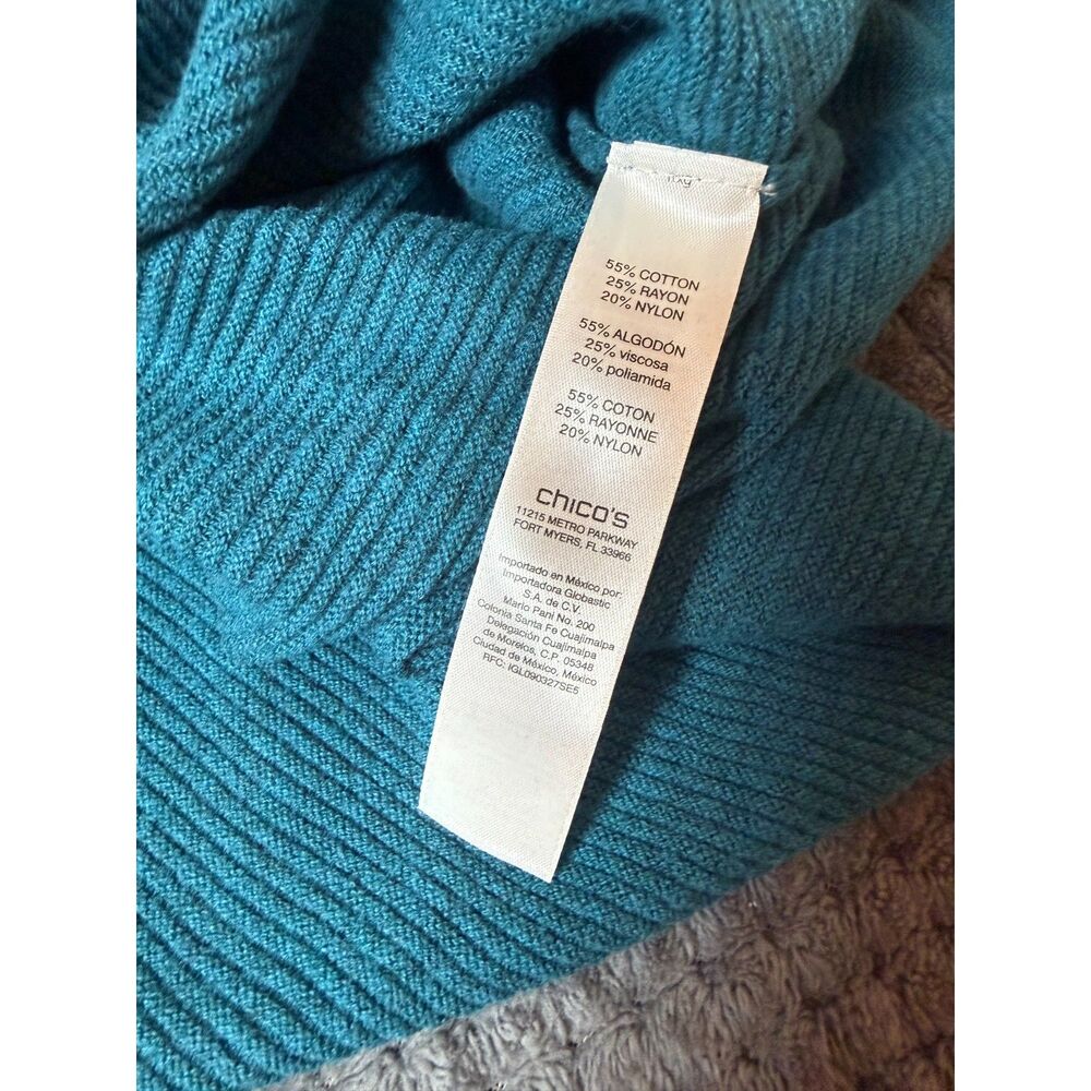 Chico’s Size 1 Teal Blue Ribbed Knit Dolman Sleeve Sweater